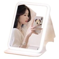 Miroir de maquillage compact portable de bureau avec lumières LED, pliable, cadre en plastique, pour la maison et les voyages, pour les besoins de beauté