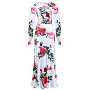 Vestido <span class=keywords><strong>Maxi</strong></span> Bohemio de <span class=keywords><strong>Playa</strong></span> para Mujer, Talla Grande, Manga Corta y Larga, Estampado Floral, Verano, Falda Completa, a la Moda, Venta al por Mayor - Product Image 6