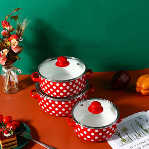 Pot à soupe émaillé en fonte 16/18/20 cm personnalisé en usine ensemble 3 pièces casserole marmite à riz avec couvercle en verre passe au lave-vaisselle - Product Image 4