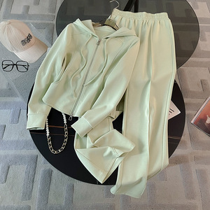 Ensemble décontracté et élégant pour <span class=keywords><strong>femme</strong></span> : Nouveau <span class=keywords><strong>style</strong></span> occidental anti-âge, cardigan à capuche et pantalon large, deux pièces - Product Image 2