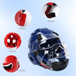 Casco de Taekwondo con protector facial para niños y adultos, protección ajustable para la cabeza de plástico azul, equipo deportivo de artes marciales - Product Image 2
