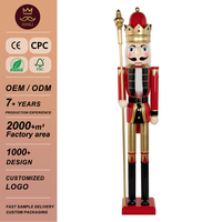 Vente en gros Casse-Noisette de Noël géant en bois de 6 pieds avec sceptre | Présentoir de vacances commercial rouge, noir et or