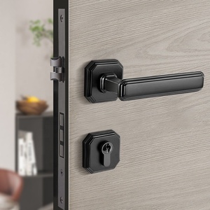 ブラックコーヒーアンティーク真鍮ソリッドブラスミュート磁気ドアハンドルロックセット木製ドア用 - Product Image 4