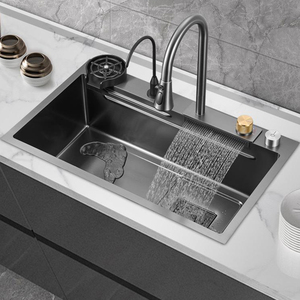 Évier de cuisine multifonction en acier inoxydable 304 avec revêtement nano, cascade, fait main, noir, sans robinet, vente en gros - Product Image 5