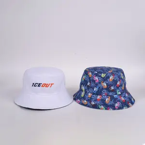 Moda tasarımcısı geri dönüşümlü özel Logo tüm baskılı ve işlemeli Chapeau Seau pamuk balıkçı kova şapka