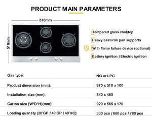 Cooking Appliances Counter Top Built in Gas <b>Stove</b> 4 Burners Black Tempered Glass Gas Cooktop - Product Image 5