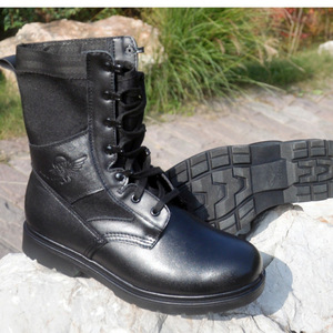 Bottes de combat pour hommes, hautes, en cuir patchwork, imperméables, résistantes à l'abrasion, anti-perforation, légères, à talon bas, pour l'entraînement - Product Image 2