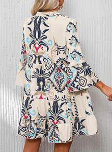 Vestidos de Verano OEM y ODM para Mujer 2026, Vestido Mini Casual con Volantes, Manga 3/4, Cuello en V, Estilo Boho, para Playa - Product Image 3