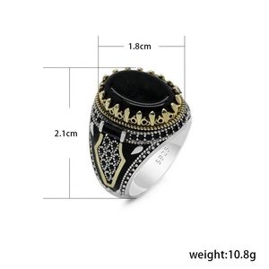 Bague personnalisée vintage en argent sterling 925 avec pierre précieuse naturelle antique et obsidienne noire pour homme - Product Image 2