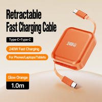 Câble de charge rapide PD 240W rétractable Type C vers Type C, 1M, longueur réglable sur 3 niveaux pour téléphone, ordinateur portable, tablette