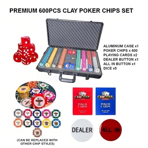 Ensemble <span class=keywords><strong>de</strong></span> jetons <span class=keywords><strong>de</strong></span> casino en argile sans MOQ, 600 pièces, avec valise en aluminium à roulettes, style <span class=keywords><strong>de</strong></span> jetons sélectionnable, configuration par défaut pour salle <span class=keywords><strong>de</strong></span> jeux VIP - Product Image 1