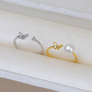 Anillo Abierto de Plata S925 Wenchi con Mariposa para Mujer, Ajustable, para Joyería DIY con Perlas, Modelo de Colección 95 de Moda - Product Image 2