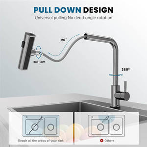 صنبور مطبخ حديث أحادي اللون أسود بمقبض من الفولاذ المقاوم للصدأ مع مقبض نحاسي رشاش سحبي - Product Image 3