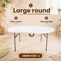 Table de salle à manger ronde en plastique moderne pliable pour événements et banquets de mariage