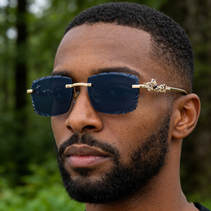 Gafas de Sol Cuadradas de Lujo sin Marco, Unisex, Metal Negro, Plástico, Lentes de PC con Protección UV400, Bordes con Corte de Diamante, Pedrería, ZX 98517 - Product Image 2