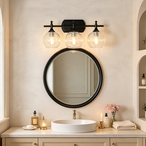Industrial 3 Head Wall Lamp Black Iron Frame Round Glass Shade E27 LED 2700K Warm White <b>Bathroom</b> Vanity <b>Light</b> - Product Image 5