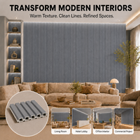 Panneau mural rainuré en WPC gris MORLENX, profil creux de 210 mm, revêtement intérieur pour la conception d'hôtels et de villas modernes