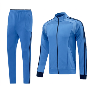 Ensemble de survêtement unisexe en polaire bleu azur, vêtements de sport personnalisés, séchage rapide, respirant, veste à col montant zippée et pantalon de survêtement, vente en gros - Product Image 1