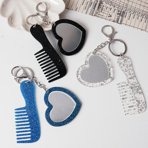 Porte-clés miroir de maquillage cœur scintillant, breloque de sac brillante, accessoires à suspendre au voiture - Product Image 6
