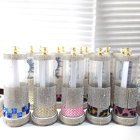 Cils en vison 3D faits main de marque Princess avec logo personnalisé, bande complète, strass, boîte carrée en plastique or rose, bande en coton noir