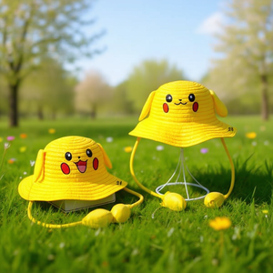 Sombrero de paja ajustable para niños de Pikachu, sombrero de paja amarillo con dibujos animados para uso en exteriores, sombrero para niños de primavera y verano - Product Image 3