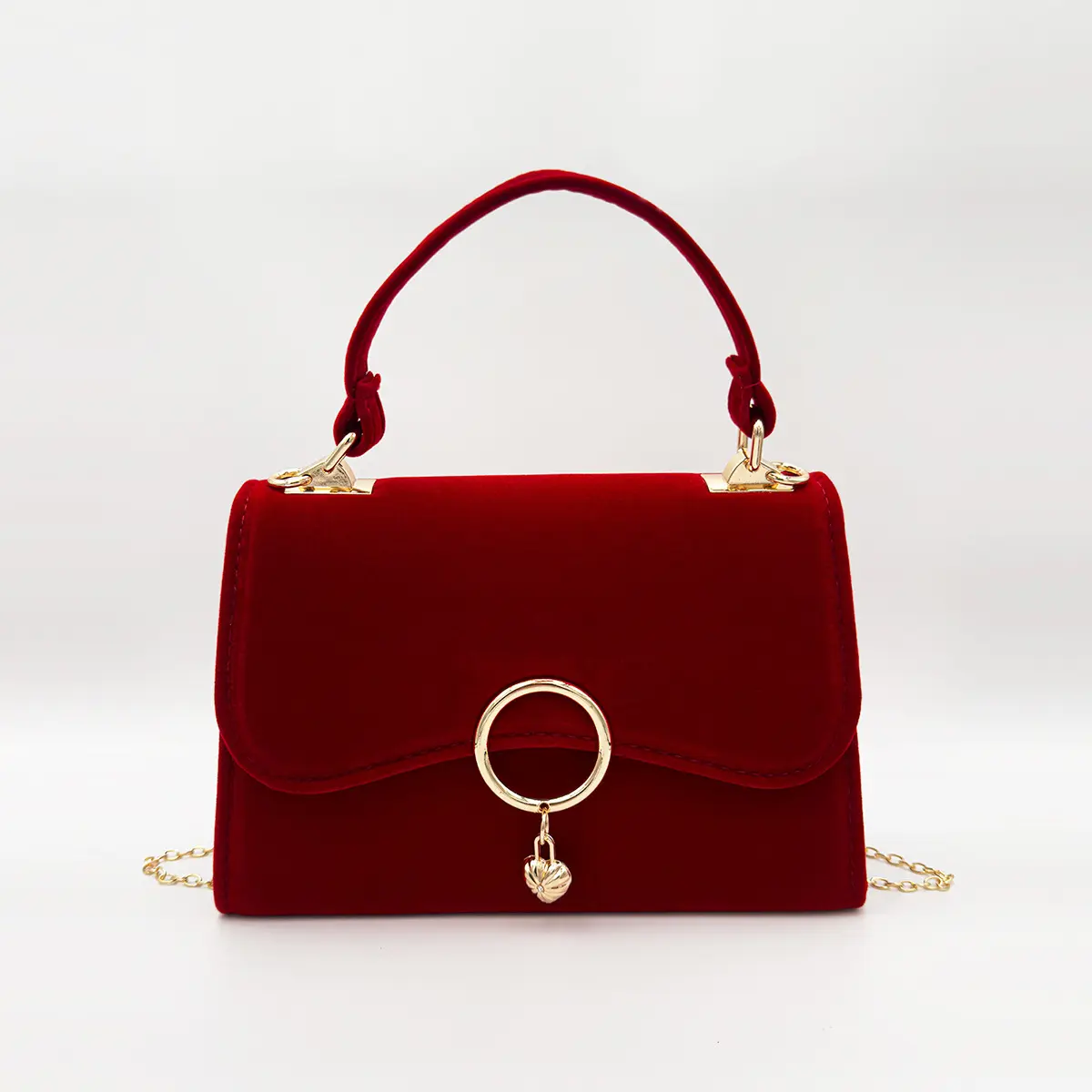 2023 New Fashion Velvet Red Handbags for Women Wedding Bridal Shoulder Bags Wholesale