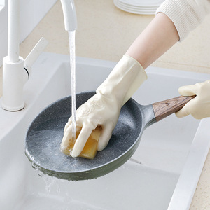 ถุงมือยางลาเท็กซ์สีแดง 26 ซม. หนา กันน้ำ สำหรับทำความสะอาดในครัวเรือน ถุงมือล้างจาน สีทึบ - Product Image 2