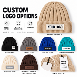 Bonnet en tricot acrylique premium, chaud pour l'hiver, côtelé avec revers plié, doux, effet amincissant, unisexe, vente en gros, logo personnalisé - Product Image 2