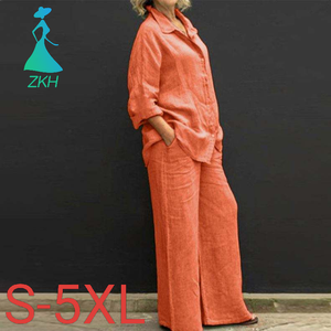 Novità 2024: Completo Casual da <span class=keywords><strong>Donna</strong></span> in Cotone e <span class=keywords><strong>Lino</strong></span>, Set Due Pezzi con Top a Maniche Lunghe e <span class=keywords><strong>Pantaloni</strong></span> - Product Image 1