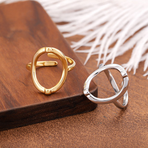2026 Women's Trendy Irregular Shape 18k Gold Plated Stainless Steel Adjustable <b>Open</b> <b>Ring</b> Waterproof Fashion Jewelry - Product Image 4