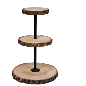 Support à gâteau de mariage moderne en bois à 2 niveaux, personnalisé, brun et noir, détachable, professionnel, romantique, fait main, nouvelle arrivée - Product Image 1