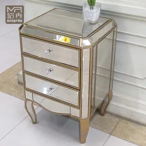 Tables <span class=keywords><strong>de</strong></span> <span class=keywords><strong>chevet</strong></span> Art Déco avec miroir, meubles <span class=keywords><strong>de</strong></span> chambre à coucher en verre, <span class=keywords><strong>table</strong></span> <span class=keywords><strong>de</strong></span> nuit avec 3 tiroirs - Product Image 1