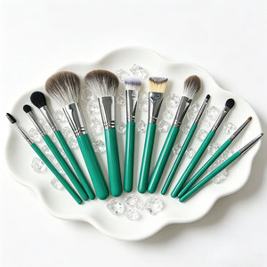 Set de 12 <span class=keywords><strong>Brochas</strong></span> de Maquillaje con Logotipo Personalizado, Color Verde, <span class=keywords><strong>para</strong></span> <span class=keywords><strong>Ojos</strong></span>, Rostro, Base, Rubor, Herramientas de Maquillaje, Pelo Sintético, <span class=keywords><strong>Brochas</strong></span> de Maquillaje Profesionales - Product Image 2