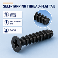 Tornillos KB Negros de Cabeza Plana, Tornillos Autorroscantes de Cabeza Plana, Accesorios de Tornillos Autorroscantes M1/M2/M3/M4