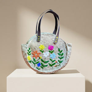 Multicolor Embroidered <b>Raffia</b> Tote <b>Bag</b> Zipper Closure Two <b>Shoulder</b> Straps Eco-Friendly 3L+ Capacity Women Multi-Purpose Use - Product Image 2