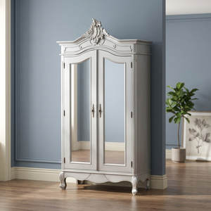 European French Two-Door Mahogany Solid Wood Luxury Antique Armoire Wardrobe Door <b>Mirror</b> Silver-Colored MDF <b>Foldable</b> Apartment - Product Image 3