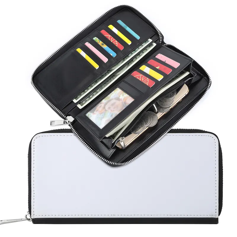 Hot sales blank Sublimation PU Leather Zipper Card Holder wallet,DIY Photo Printing Long Purse