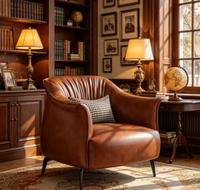 Fauteuil individuel de luxe en cuir huilé style vintage, siège à dossier pour salon, mobilier de salon