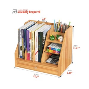 Desktop Wooden <b>Organizer</b> Rack 2 Tier Natural Wood Color Multipurpose Office Desk Storage For <b>Files</b> Documents And Stationery - Product Image 4