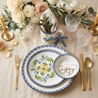 Assiettes de dîner en céramique citronnée style méditerranéen, service de vaisselle de luxe en porcelaine à motif floral vintage, assiette de présentation pour événements de mariage et hôtels