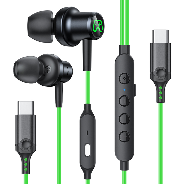 Type-C Wired Gaming Headset with Microphone, Noise Cancelling In-Ear Earphones, Deep Bass Stereo Sound for Mobile PC Game