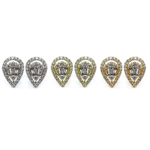 Boucles d'oreilles clous tendance en or blanc massif 18 carats plaqué or, avec diamants baguette et grappe de diamants poire, pour femme, idéales pour mariage, vente en gros - Product Image 4