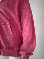 Veste à capuche oversize unie en coton pur épais, style vintage délavé, design ultra-moderne, avec fermeture éclair