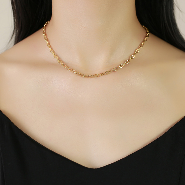 Simple Cable Chain Stacking Stainless Steel Batch Flower Necklace Gold Clavicle Chain for Women