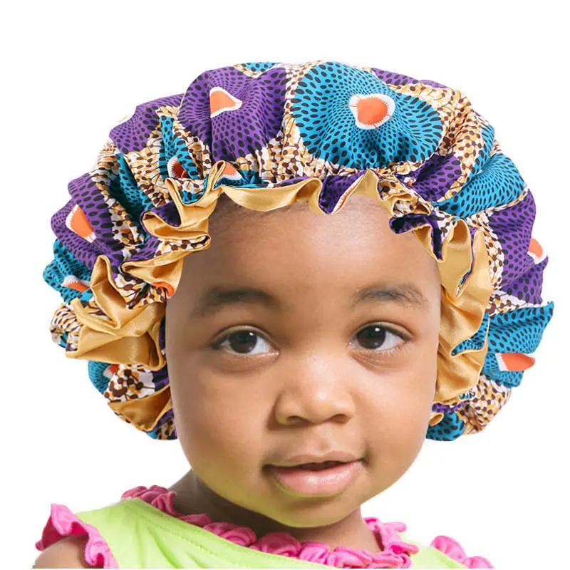 Reversible African print double layered African mommy and me satin silk bonnet for 2-6 years old
