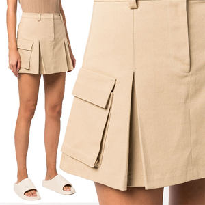 Jupes décontractées en sergé de coton marron pour femmes, Mini-<span class=keywords><strong>jupe</strong></span> Cargo plissée avec fermeture éclair et poches sur les côtés - Product Image 6