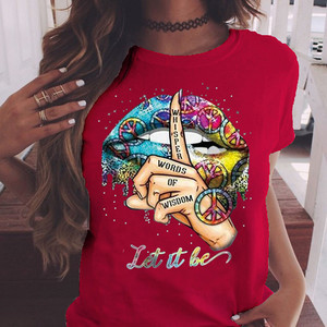 Labbra femminili LASCIA CHE SIA della stampa della lettera T-Shirt avant garde modello bianco T-Shirt comoda delle donne girocollo manica corta T-Shirt - Product Image 4