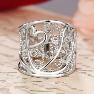 Ensemble de bijoux en forme de cœur plaqué argent pour femmes, bague en alliage à la mode pour mariage T0937 - Product Image 6