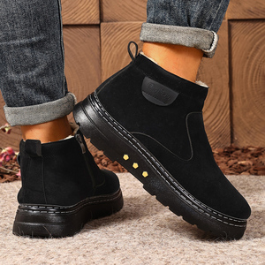 Stivali da neve invernali per uomo, pelle e pelliccia integrati, antiscivolo, caldo, con pile e cotone spesso, scarpe alte in cotone - Product Image 2