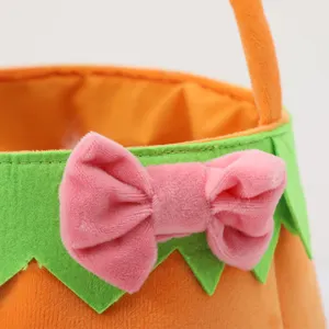 Hot Sale Personalized Trick Or Treat Bag Bat Velvet Halloween Basket Orange Halloween Bucket